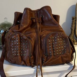 Vintage Frye Brown Leather Hobo Bag with Studs